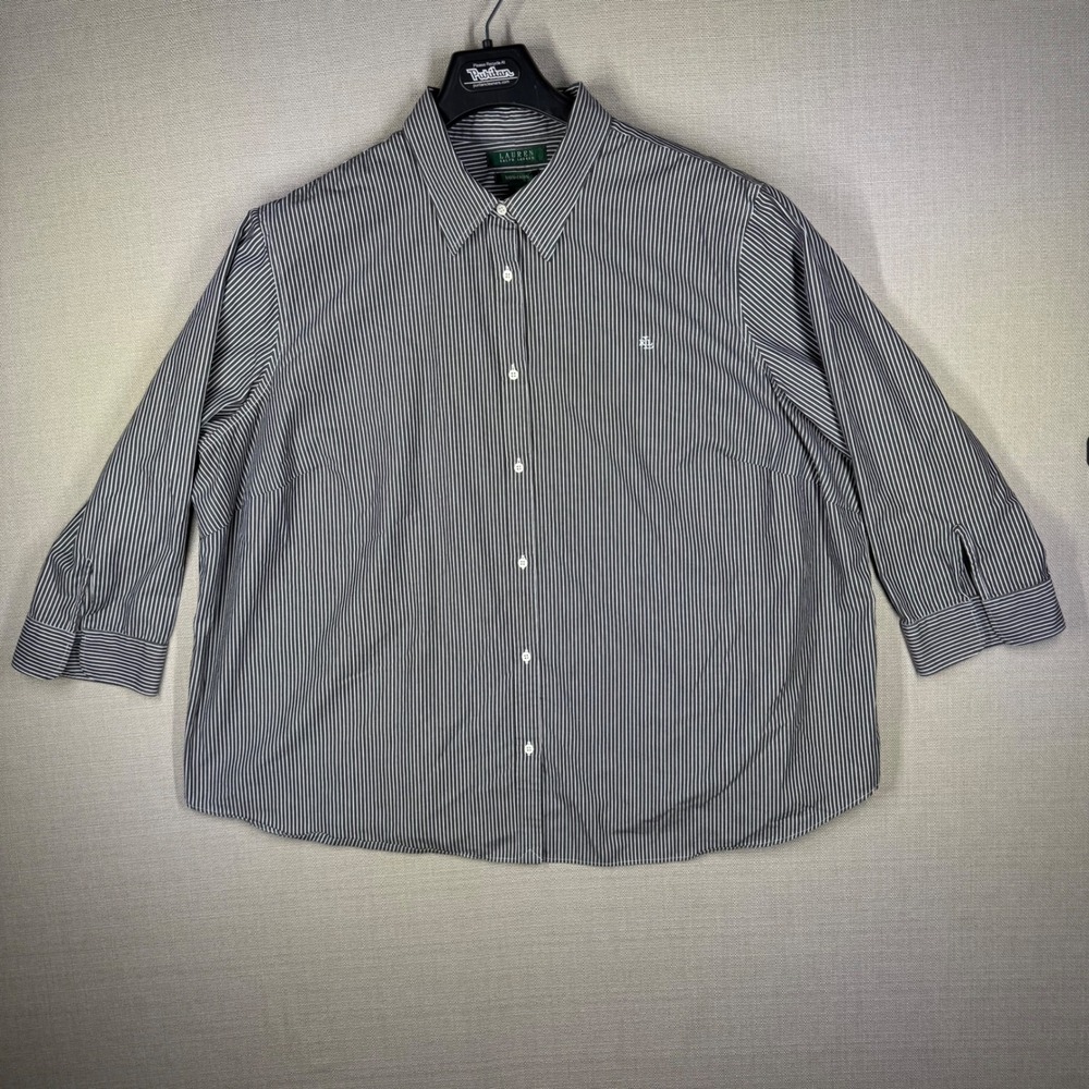 Lauren Ralph Lauren Womens Non-Iron Button Up Shirt 3X Black White Green Tag